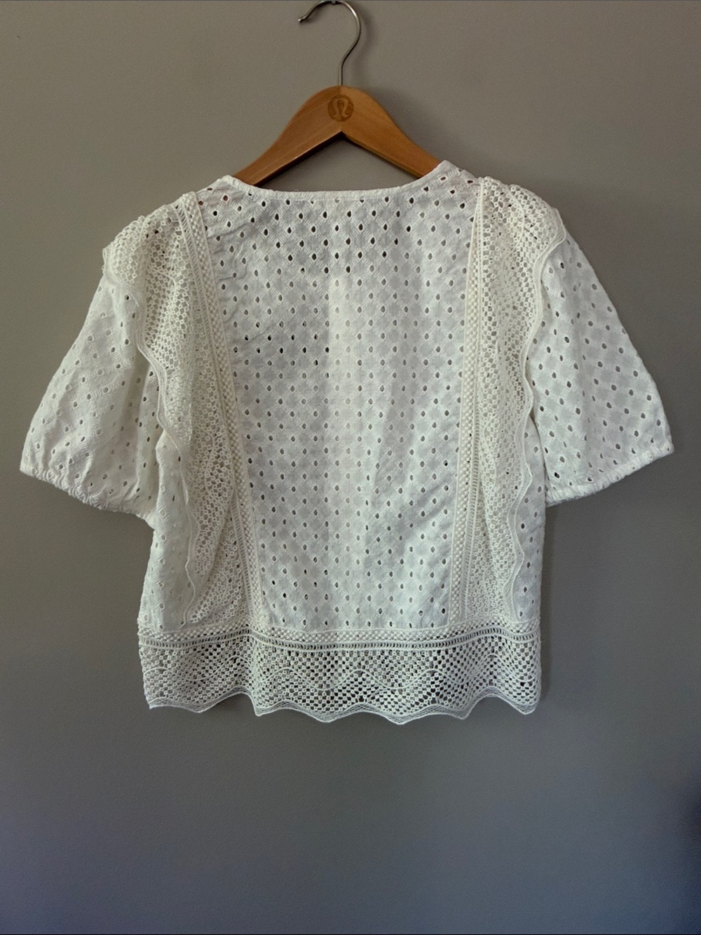 Crochet Lace Cotton Eyelet Boho Top Medium Cream Ivory  Cottagecore Coastal - Picture 7 of 7